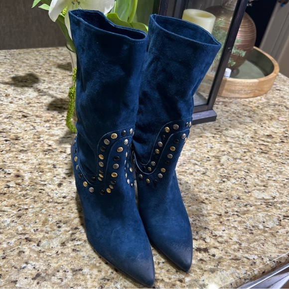 Free People Studded Navy Blue Dakota Distressed Heel Boot 39 - Picture 2 of 14